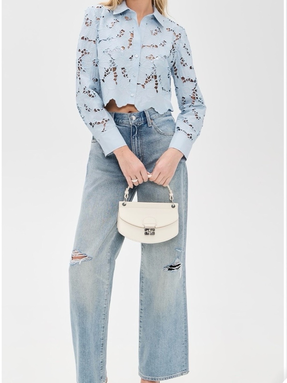 L'AGENCE seychelle eyelet lace crop top in blue fog